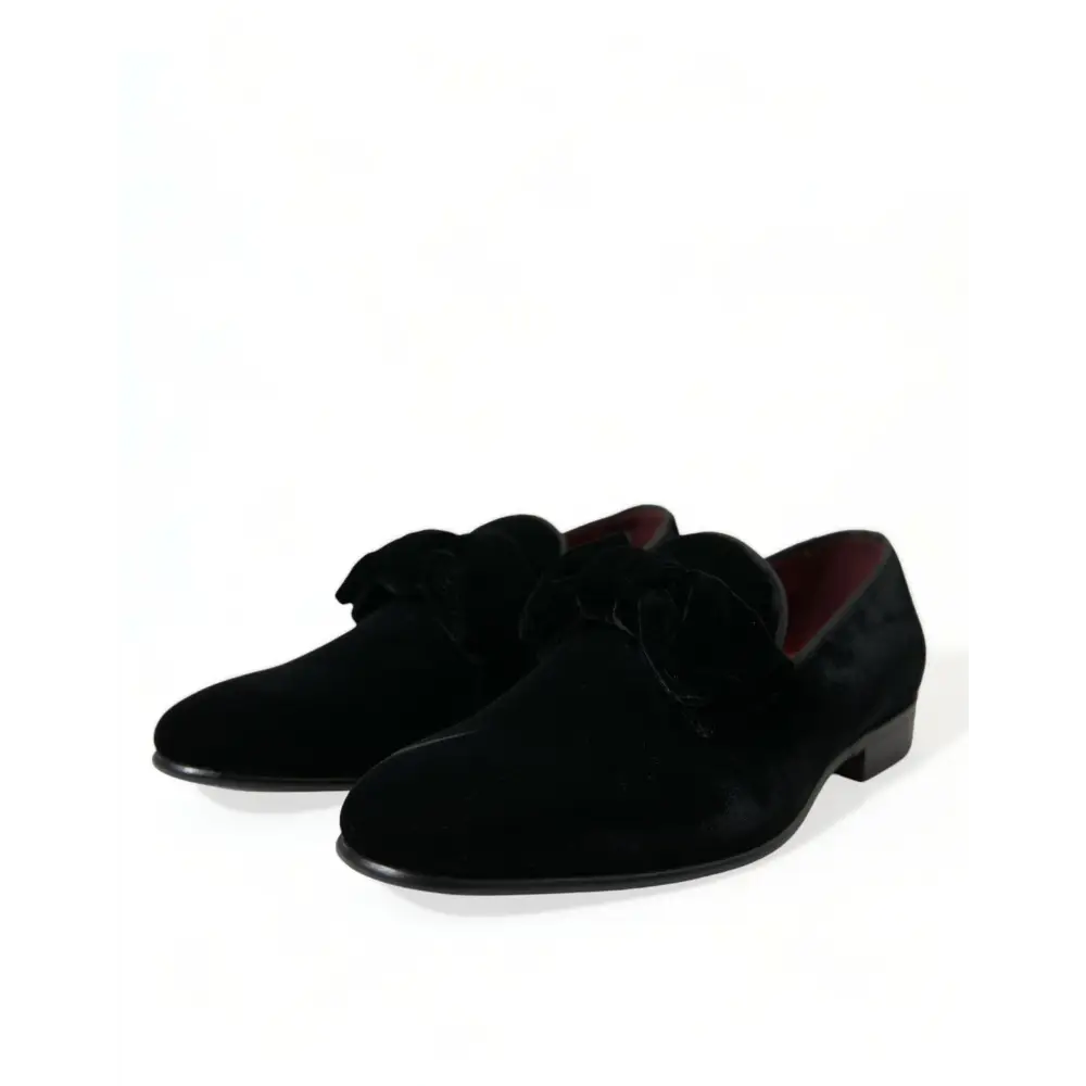 Dolce & Gabbana sorte fløjssko med frynse og lav hæl