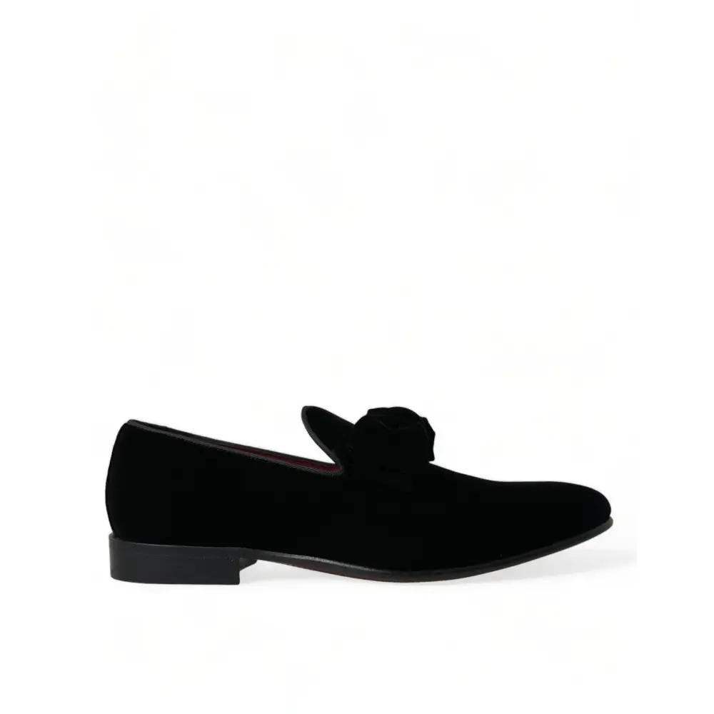Dolce & Gabbana sorte velour loafers med blødt tekstur og sløjfe – 100% originale brands, spar 30–70% på mode