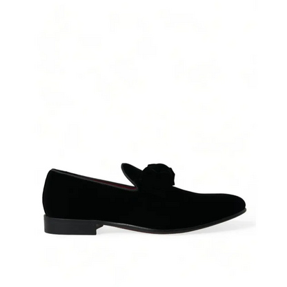 Dolce & Gabbana sorte velour loafers med blødt tekstur og sløjfe – 100% originale brands, spar 30–70% på mode