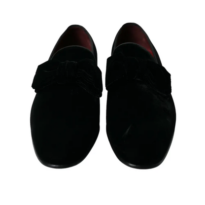 Dolce & Gabbana sorte fløjsloafers med bue i usædvanlig kombination