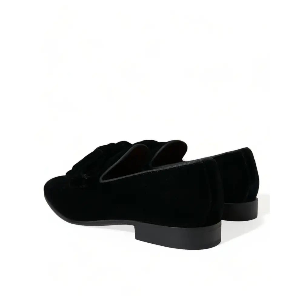 Dolce & Gabbana sorte velour loafers med blød tekstur og lav hæl. Spar 30-70% på 100% originale brands