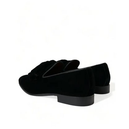 Dolce & Gabbana sorte velour loafers med blød tekstur og lav hæl. Spar 30-70% på 100% originale brands