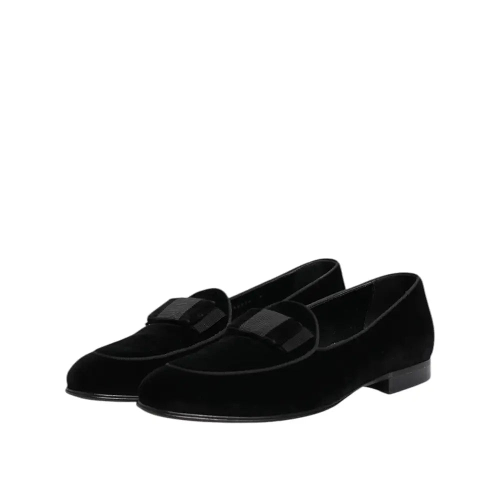 Dolce & Gabbana Black Velvet Loafers Formal Men Dress Shoes