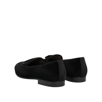 Dolce & Gabbana Black Velvet Loafers Formal Men Dress Shoes