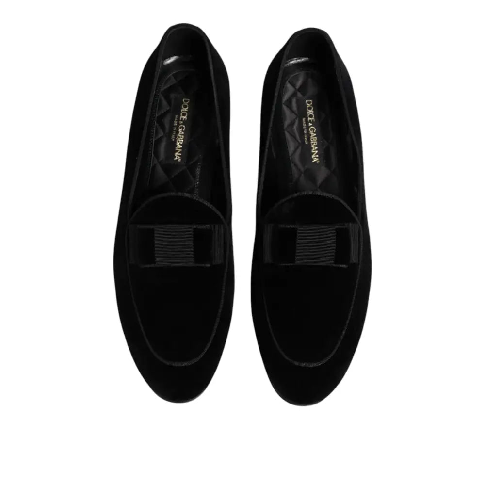 Dolce & Gabbana Black Velvet Loafers Formal Men Dress Shoes