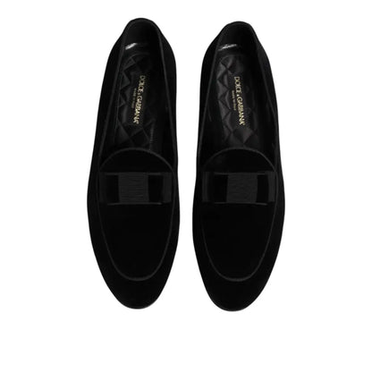 Dolce & Gabbana Black Velvet Loafers Formal Men Dress Shoes