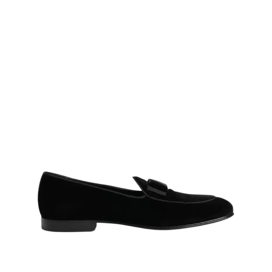 Dolce & Gabbana Black Velvet Loafers Formal Men Dress Shoes