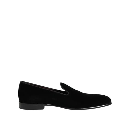 Dolce & Gabbana Black Velvet Slip On Loafers Men Formal Shoes