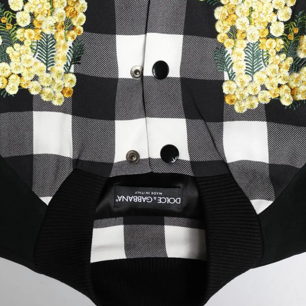 Dolce & Gabbana Black White Check Floral Button Down Jacket