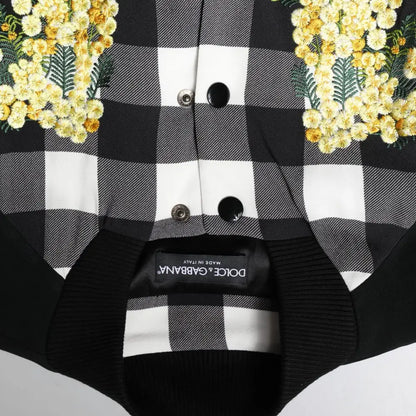 Dolce & Gabbana Black White Check Floral Button Down Jacket