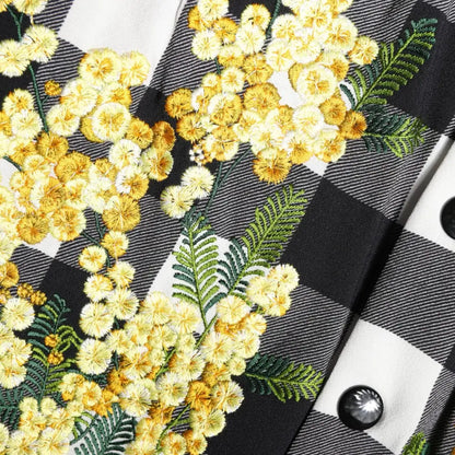 Dolce & Gabbana Black White Check Floral Button Down Jacket