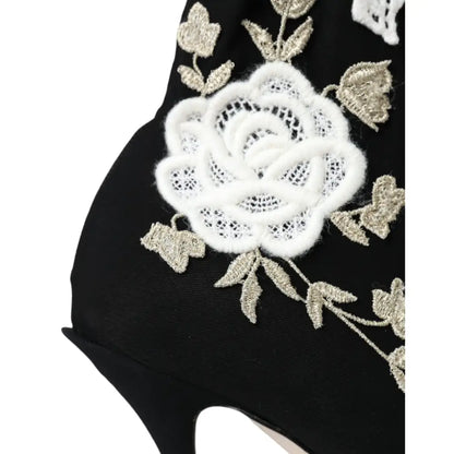 Dolce & Gabbana Black White Embroidery Slip On Boots Shoes