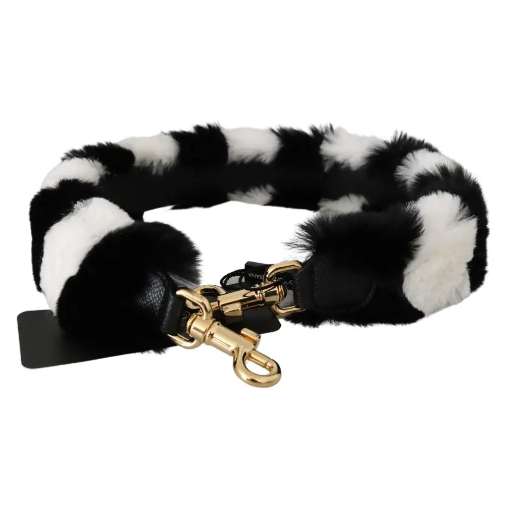Dolce & Gabbana Black White Lapin Fur Accessory Shoulder Strap