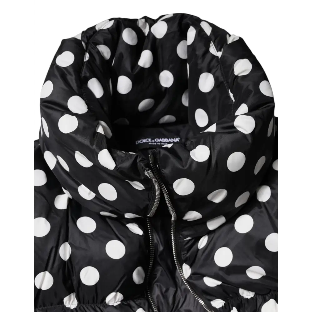 Dolce & Gabbana Black White Polka Dot Full Zip Puffer Jacket - Jakke