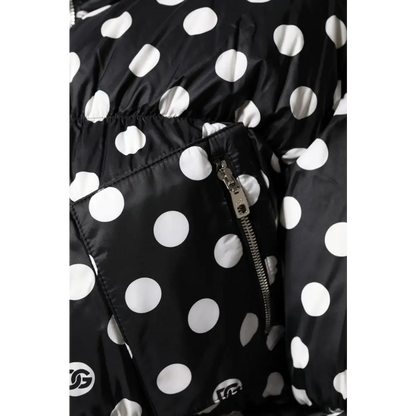 Dolce & Gabbana Black White Polka Dot Full Zip Puffer Jacket - Jakke