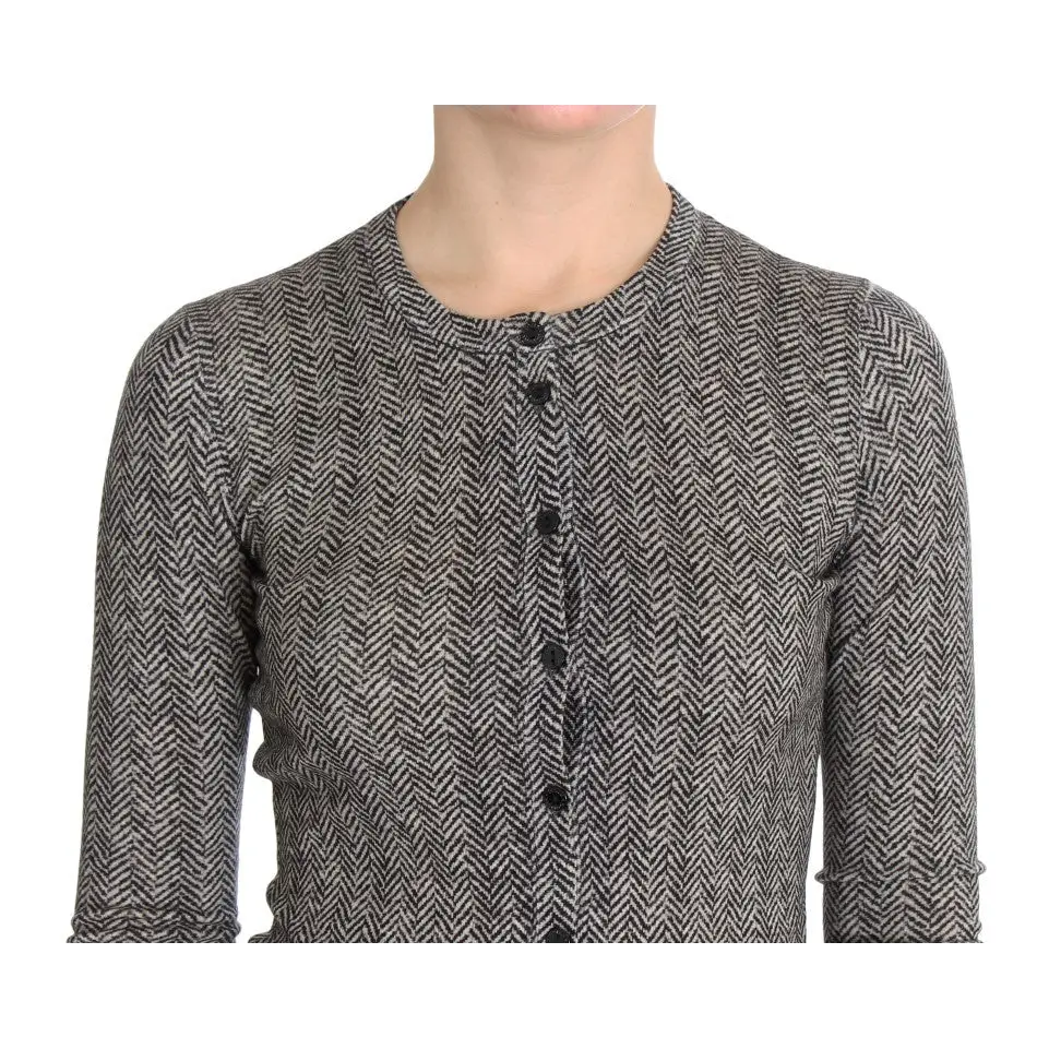 Dolce & Gabbana cardigan sweater i grå-sort herringbone, 100% originale brands