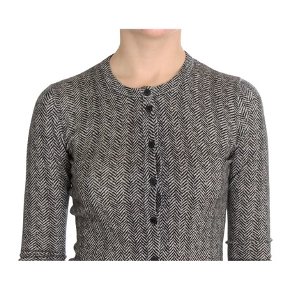 Dolce & Gabbana cardigan sweater i grå-sort herringbone, 100% originale brands