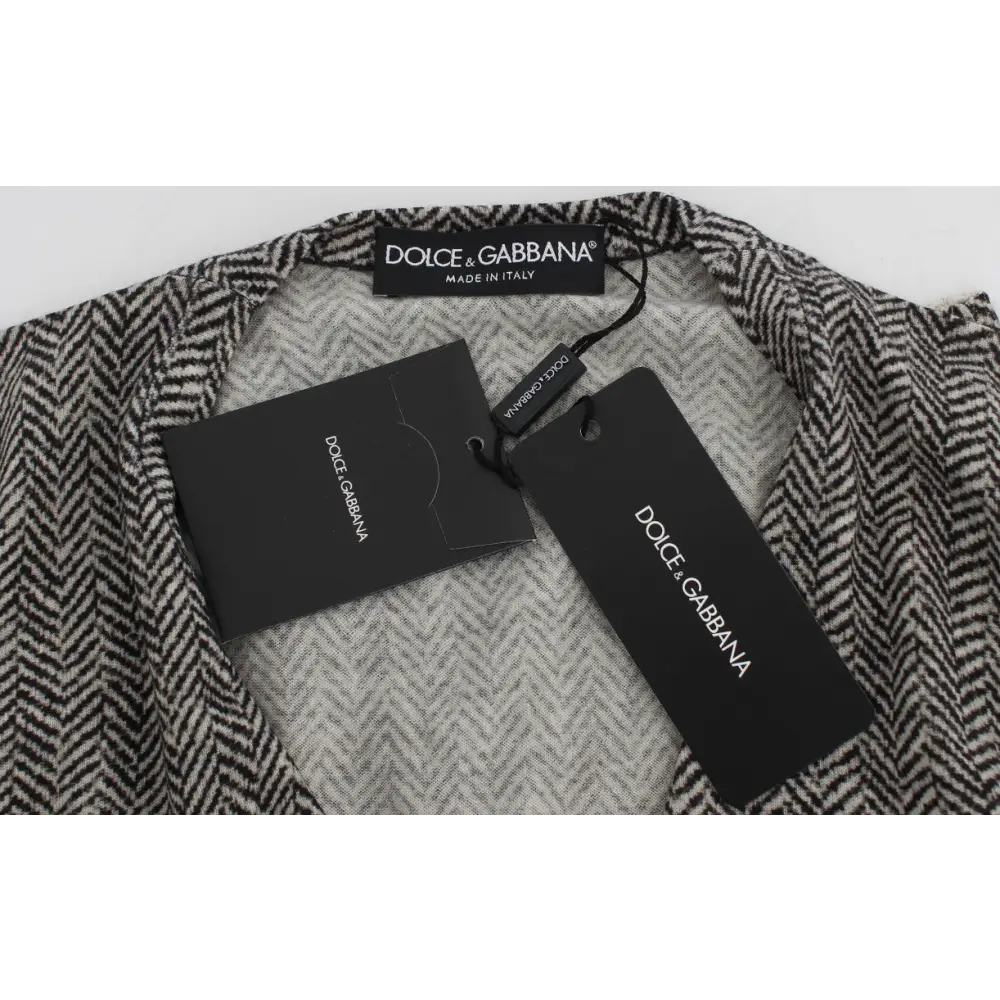 Dolce & Gabbana cardigan sweater i sort-hvidt herringbone uld, 100% originale brands