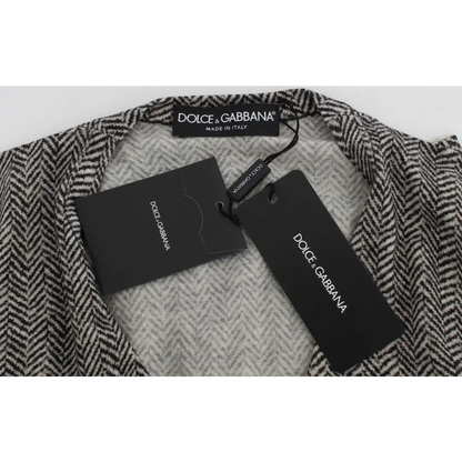 Dolce & Gabbana cardigan sweater i sort-hvidt herringbone uld, 100% originale brands