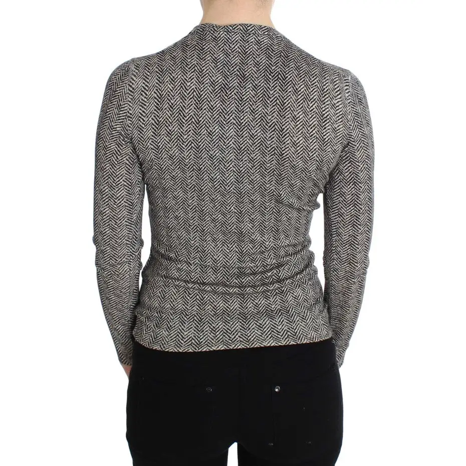 Grå-sort herringbone cardigan sweater fra Dolce & Gabbana, 100% original