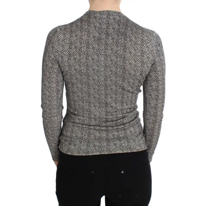 Grå-sort herringbone cardigan sweater fra Dolce & Gabbana, 100% original