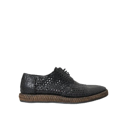 Dolce & Gabbana Black Woven Goat Leather Lace Up Derby Shoes