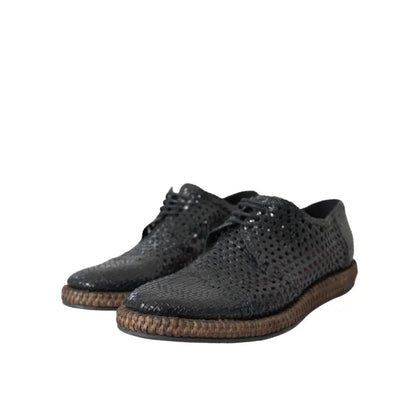 Dolce & Gabbana Black Woven Goat Leather Lace Up Derby Shoes