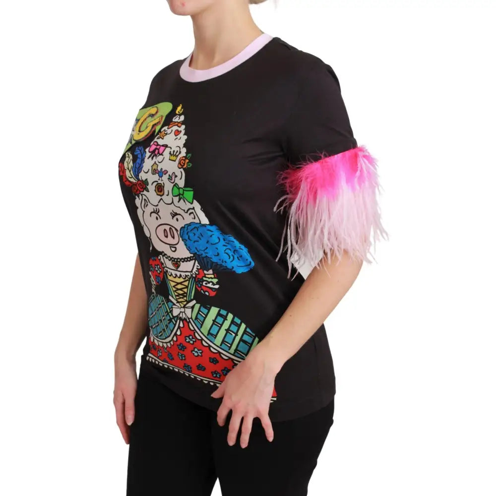 Dolce & Gabbana Black YEAR OF THE PIG Top Cotton T-shirt