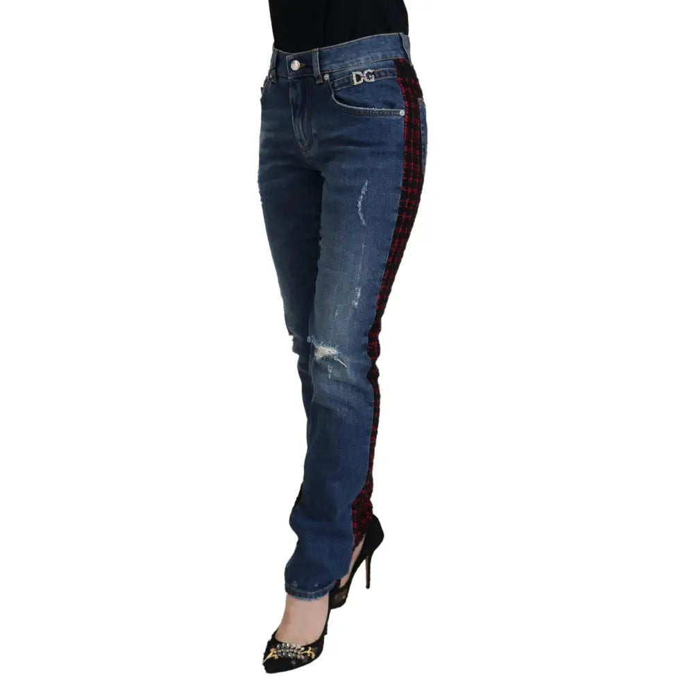 Dolce & Gabbana Blue Checkered Back Skinny Denim Jeans