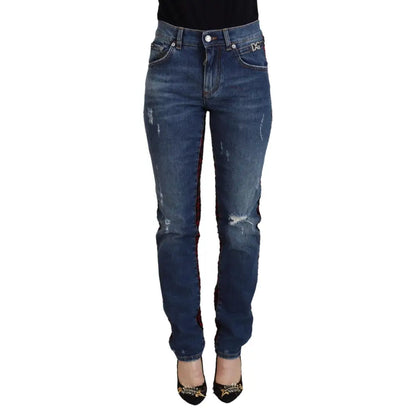 Dolce & Gabbana Blue Checkered Back Skinny Denim Jeans