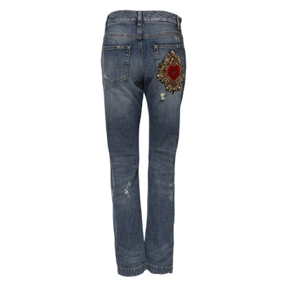 Dolce & Gabbana Blue Cotton Boyfriend Tattered Denim Jeans