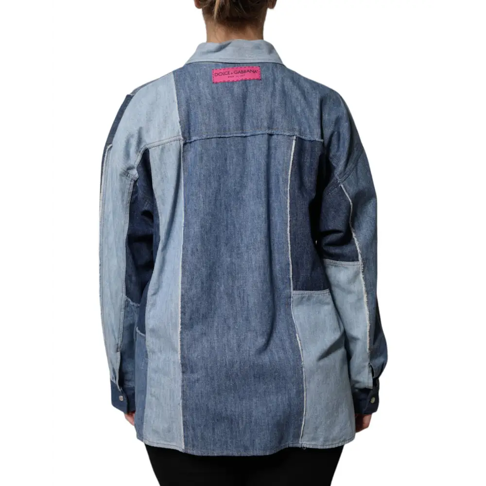 Dolce & Gabbana Blue Cotton Button Up Collared Long Sleeve Top - Skjorte