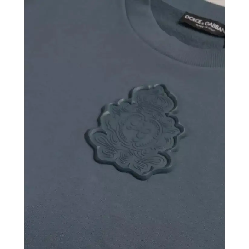 Mørk grå Dolce & Gabbana t-shirt med blå cotton logo og løveemblem