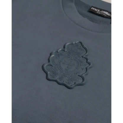 Mørk grå Dolce & Gabbana t-shirt med blå cotton logo og løveemblem