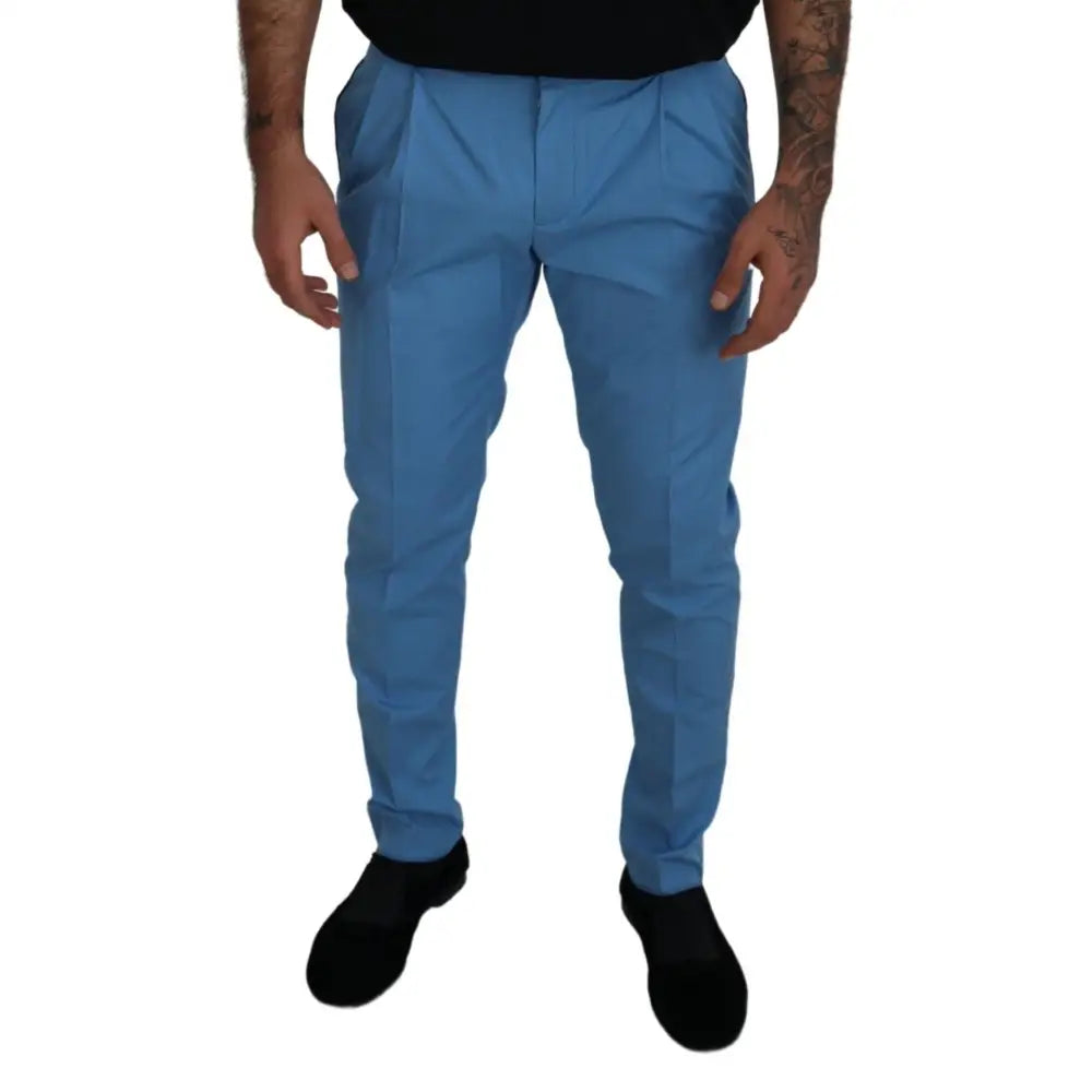 Dolce & Gabbana Blue Cotton Silk Trousers Chinos Pants