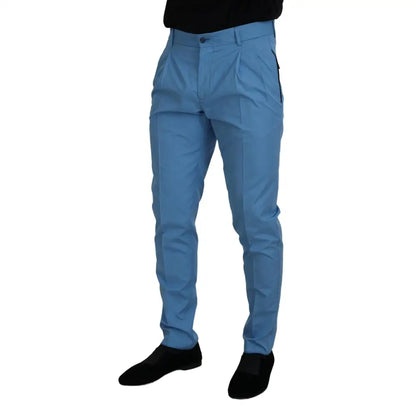 Dolce & Gabbana Blue Cotton Silk Trousers Chinos Pants