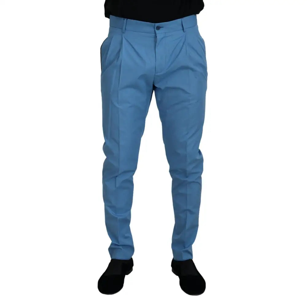 Dolce & Gabbana Blue Cotton Silk Trousers Chinos Pants