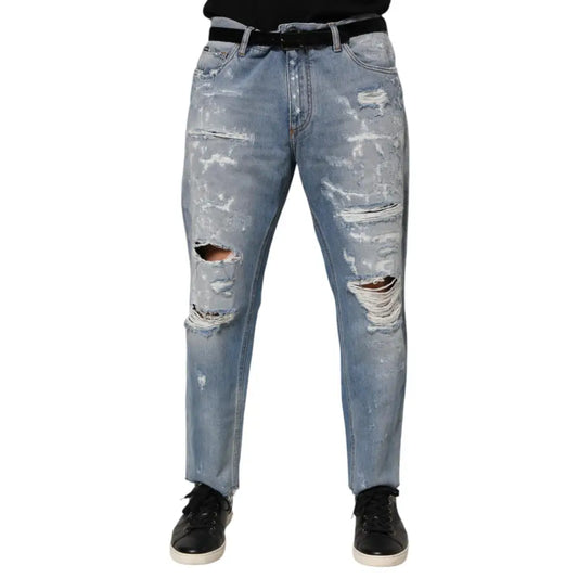 Dolce & Gabbana Blue Distressed Ripped Denim Pants Jeans