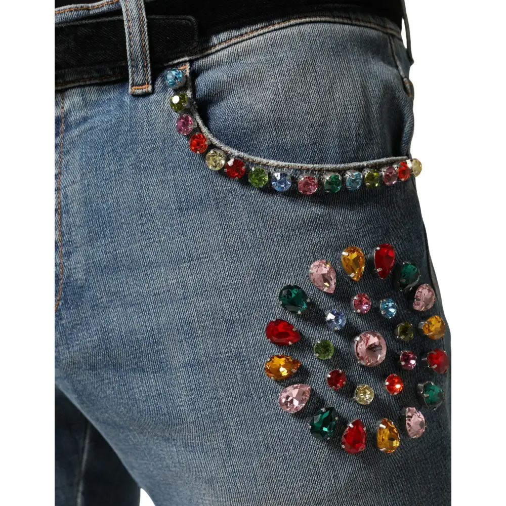 Dolce & Gabbana blå embellished løse bomulds jeans med rhinsten