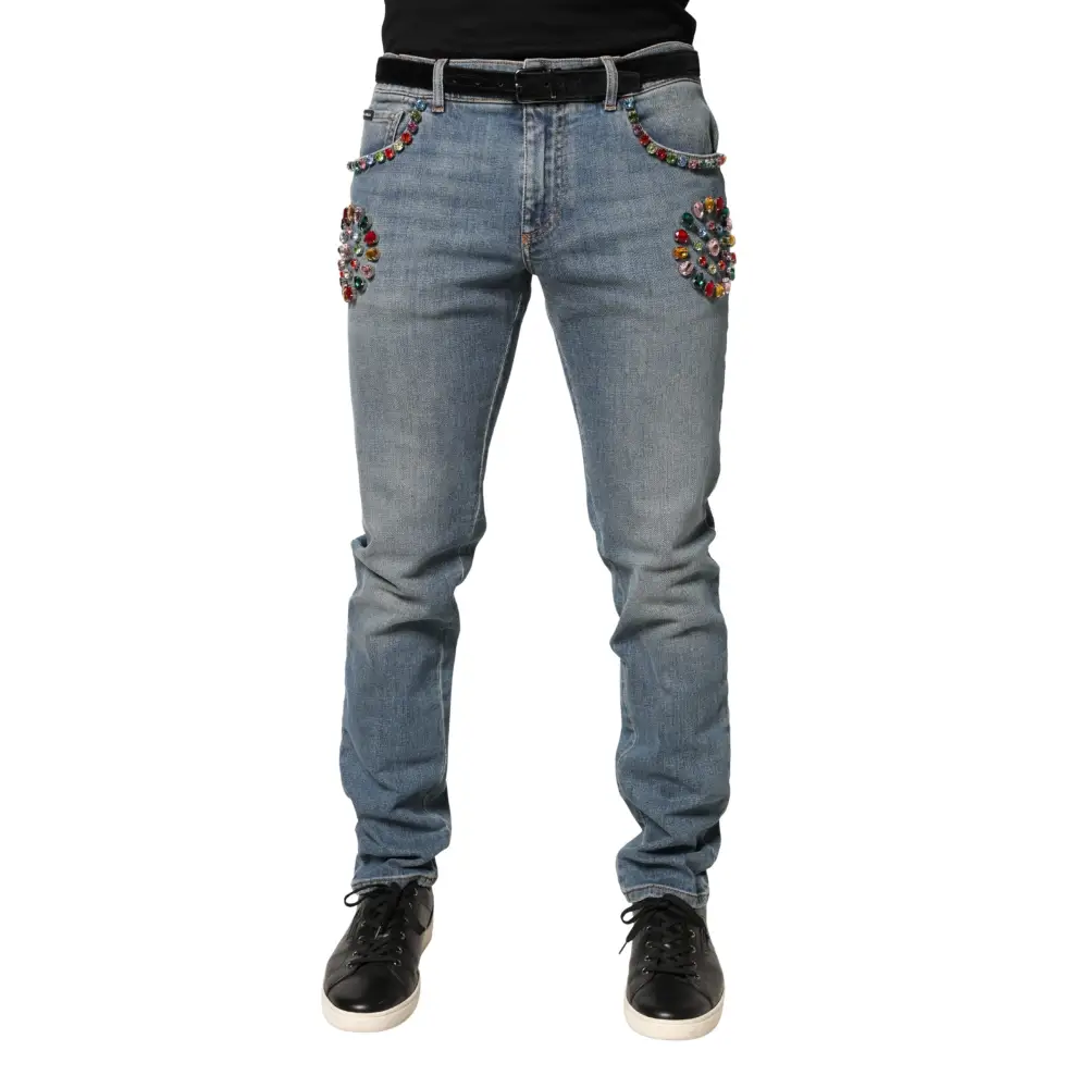 Dolce & Gabbana blue embellished loose cotton men denim jeans