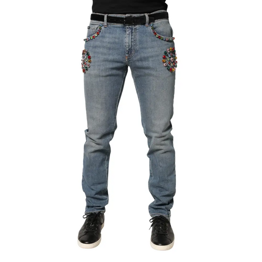 Dolce & Gabbana blue embellished loose cotton men denim jeans