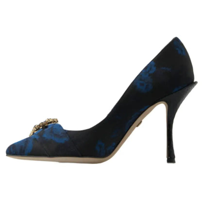 Dolce & Gabbana Blue Floral Ayers Crystal Pumps Shoes
