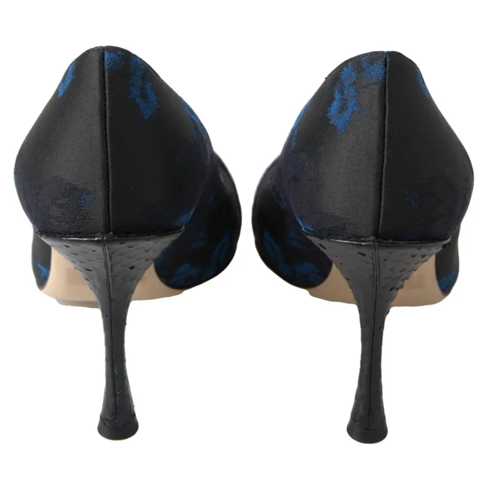 Dolce & Gabbana Blue Floral Ayers Crystal Pumps Shoes