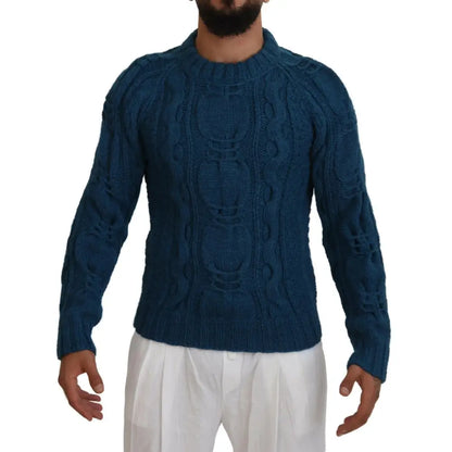 Dolce & Gabbana Blue Knitted Wool Alpaca Pullover Sweater