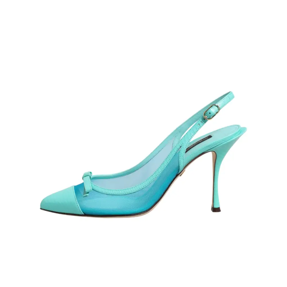 Dolce & Gabbana blue leather mesh slingback heels in turquoise satin