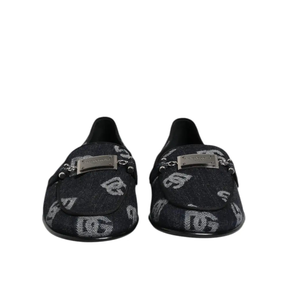 Dolce & Gabbana Blue Logo Cotton Loafers Formal Dress Shoes