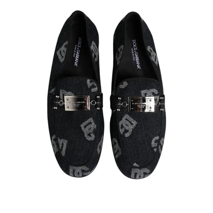 Dolce & Gabbana Blue Logo Cotton Loafers Formal Dress Shoes