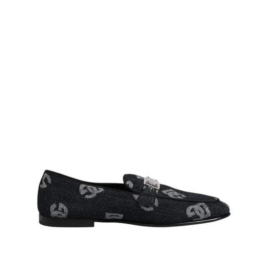 Dolce & Gabbana Blue Logo Cotton Loafers Formal Dress Shoes