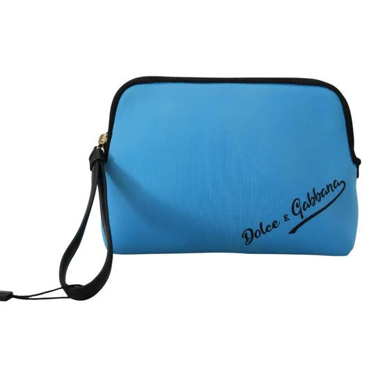 Dolce & Gabbana Blue Logo Print Hand Pouch Leopard Print Toiletry Bag