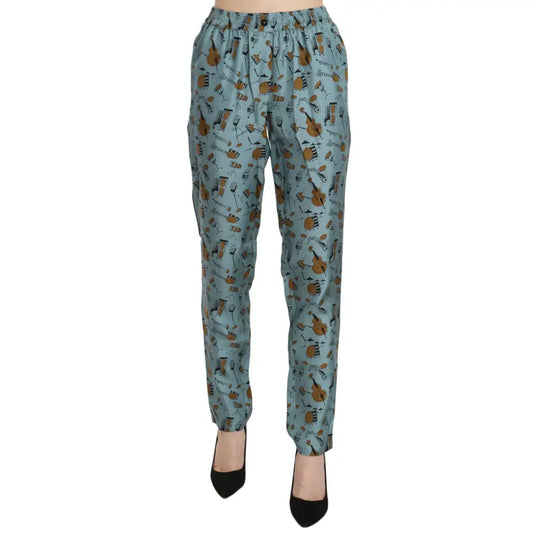 Dolce & Gabbana Blue Musical Instruments Print Tapered Pants